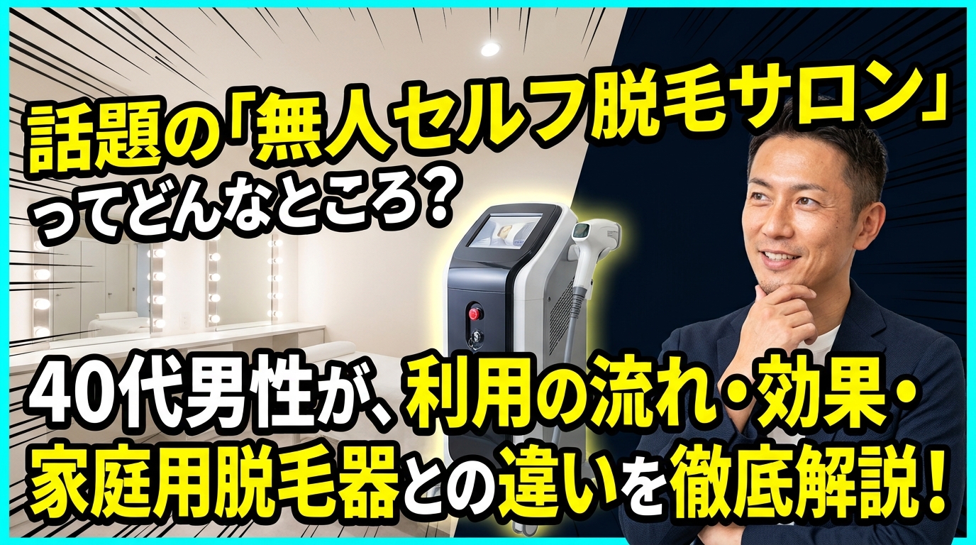 【潜入レビュー】話題の「無人セルフ脱毛サロン」ってどんなところ？利用の流れ・効果・家庭用との違いを40代メンズが徹底解説！